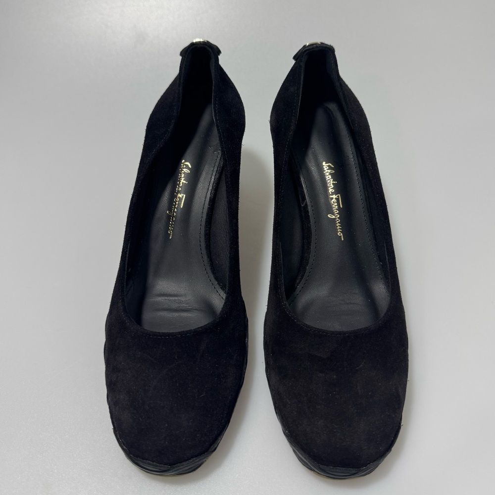 Ferragamo Svelte Wedges Suede Black Women’s Size 6 - Picture 2 of 8